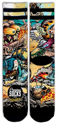 American Socks Bike Monster - Mid High L/XL - Sportsokken voor heren en dames, Crossfit-sokken, Padel-sokken, Running-sokken, Fiets-, Fiets- en Skate-sokken.