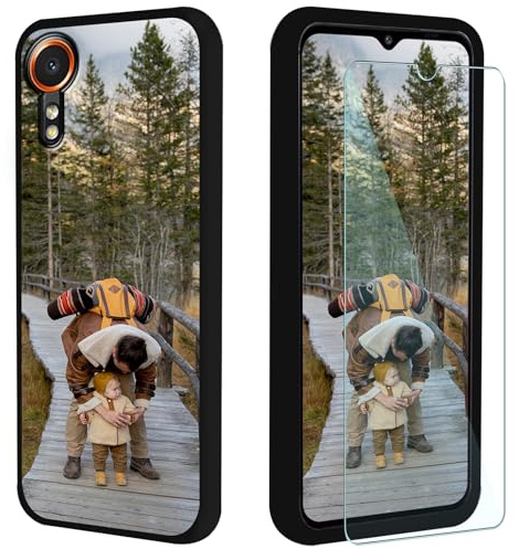 FortiCase Coque Personnalisée + Verre Trempé pour Samsung Galaxy Xcover 5,Noir Silicone Housse,Etui avec Votre Propre Photo Image Texte,pour Galaxy Xcover 5 Case -1ZG