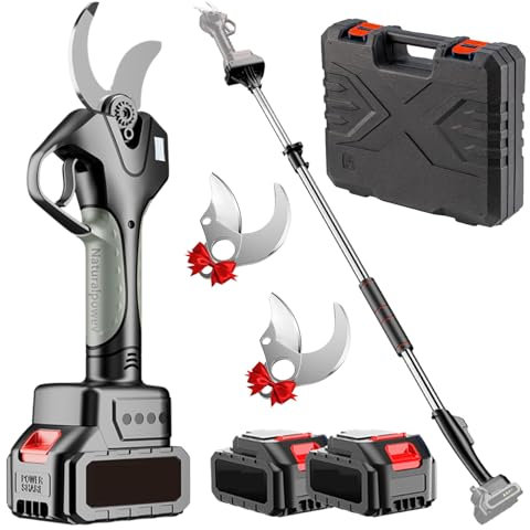 Tijeras de podar inalámbricas, podadora eléctrica manual a batería con postes de extensión de 6.9 pies y cuchillas SK5, podadora eléctrica sin escobillas para jardinería, 2 baterías incluidas