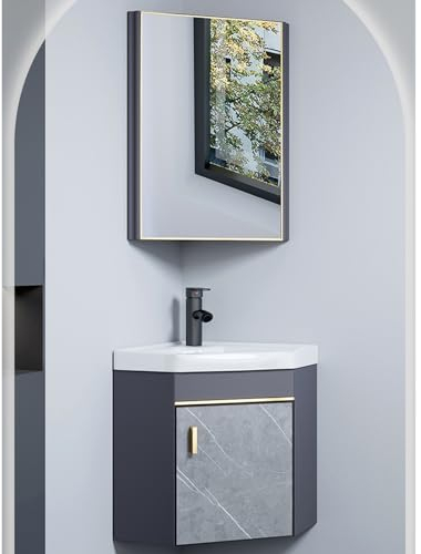 Waschbecken Mit Unterschrank Hängend Badezimmerschrank Mit Spiegel Gäste Wc Waschbecken Mit Unterschrank Eckschrank Mit Keramikwaschbecken & Spiegelschrank, Wandmontiertes Badezimmerwaschbecken-Set(Si