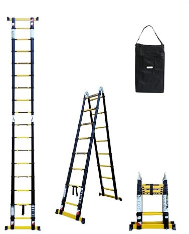 Escabeau-échelle télescopique Woerther Double Fonctions / 3m80-1m90 / avec Housse/modèle grafitek, en Graphite et Aluminium 7175t6 / avec Doubles Barres stabilisatrices/Garantie 5 Ans