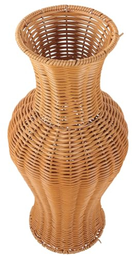 Geflochtene Bodenblumenvase aus Kunststoff für Zuhause und Büro | Rattanoptik, Leicht zu Reinigen, Passend für Trockenblumen und Frische Arrangements