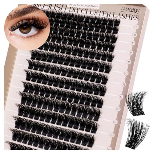 LASHVIEW W03 Wimpern Extensions, 168 Pieces Cluster Lashes, D Curl Volume Fake Lashes, Künstliche Wimpern mit Silk Plush Soft Fluffy, DIY Cluster Eyelash at Home Style (9-16mm Mix)