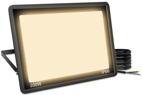 Blivrig LED Strahler Außen 200W Warmweiss 3000K, 20000LM LED Scheinwerfer Aussen, IP66 Wasserdicht Fluter, für Gärten, Hof, Garage, Lager