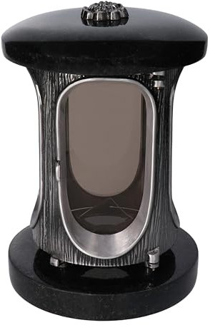 Stilvolle Grablaterne Granit Schwedische Black Höhe 23 cm/Ø 15 cm Silber mit Rosette