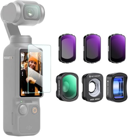 K&F Concept Effect Lens & ND Filter Kit für DJI Osmo Pocket 3, 1.2X Anamorphot-Objektiv+ Weitwinkel-Objektiv+ 10X Makro-Objektiv+ ND8+ND32+ND128, Magnetische Befestigung, Multi-Beschichtung