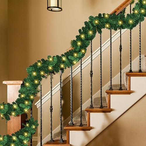 Daromigo Ghirlanda natalizia con illuminazione, 5 m, 100 LED, artificiale, 8 modalità di illuminazione, ghirlanda decorativa natalizia, per casa, scale, camino, porta di casa, interni ed esterni