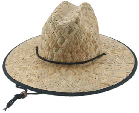 LISHALI Chapeau de Soleil Fait Main - Chapeau de Paille à Large Bord d'été personnalisé, Herbe Creuse et jonc, Chapeau de Plage à Bord Plat avec Patch for la Protection Solaire(Cattail)