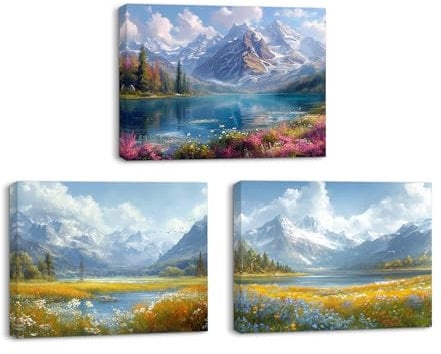 Piy Painting Tableau d'art mural en toile Peinture Paysage, Nature Neige Montagne Paysage Impression murale, Tableaux modernes décoratifs pour Salon Salle de bain Salle, 3 pièces 30x40 cm (90x40 cm)