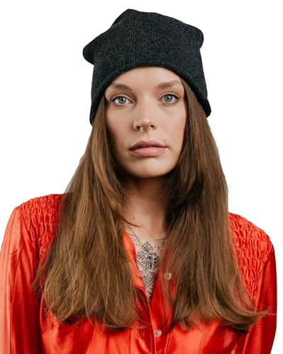 TODO 50% Kaschmir Beanie Damen, Merino Slouchy Beanie Mütze Merino für Frauen - wintermütze -Wolle Mütze Kaschmir Grau