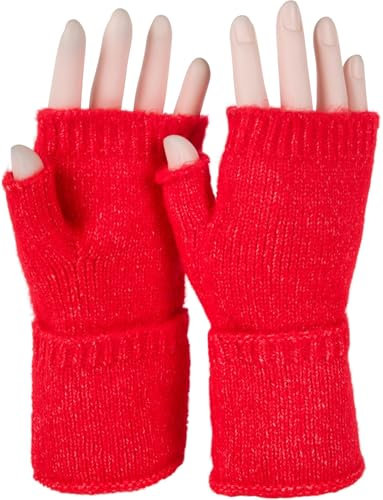 styleBREAKER Damen Fingerlose Strickhandschuhe Einfarbig mit Bund, warme Winter Handschuhe 09010052, Farbe:Rot