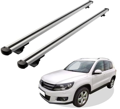 Grundträger Dachträger für Volkswagen TIGUAN ab Baujahr 2007-2016 V1 Silber, Querträger, Dachlastträger, Dachgepäckträger, Gepäckträger