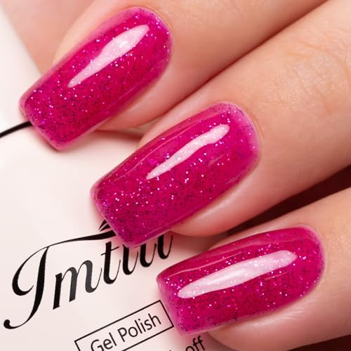 Imtiti Gel Nail Polish 10ML Magenta Glitter Color Soak Off UV LED Gel Polish Sparkle Iridescent Hot Bright Fuchsia Shade Long Lasting 28+ Days High Gloss Salon Nail Art for Women Girls Gift 0.34 fl oz