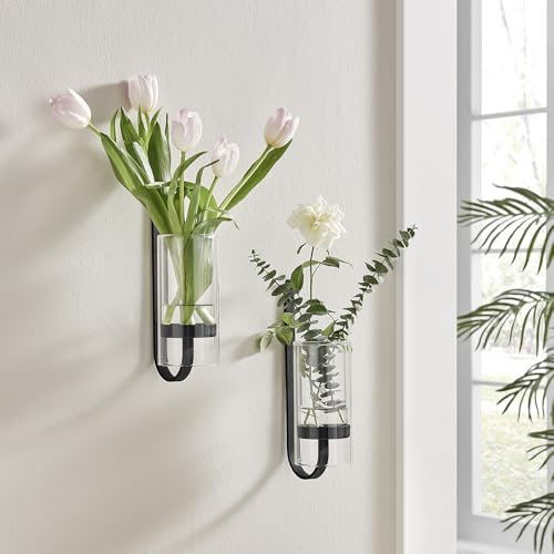2 Piece Iron Glass Vase, Bottle Flower Vase, Hanging Metal Plant Stand, Metal Iron, Creative Wall Hanging, Plants, Glass Vase