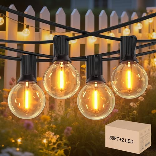 GLOBELIT Outdoor String Lights 50FT/15M, G40 Garden Festoon Lights Mains Powered with 25+1 Shatterproof LED Bulbs,Festoon Lights Outdoor for Pergola,Low Voltage 12V Safe Use