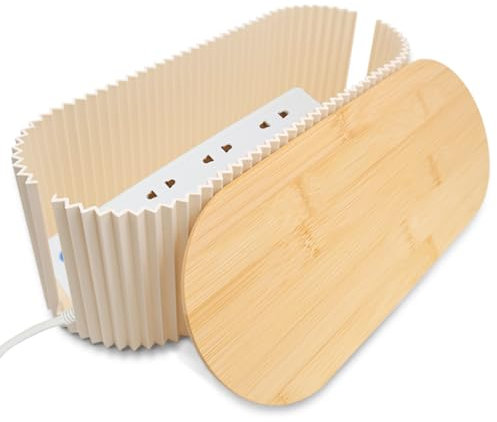 Cable Tidy Box, Cable Management Box with Bamboo Lid, Dustproof Cables Organised Box ABS Wire Organizer Box Wire Storage for Tvs Computers Desks (34.5×14.5×12.5cm)