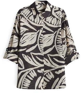 OPUS Damen Langarmbluse | Zweifarbige Printbluse FUMINE Tropical aus luftiger Baumwolle Midnight Brown, 34