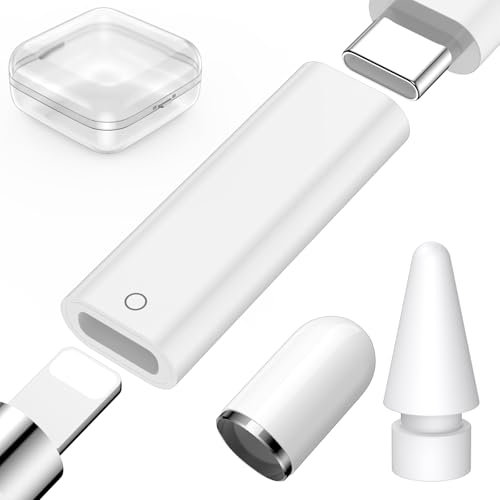 3-Pack USB C to Pencil Charger Adapter for Apple Pencil 1st Generation,Female Type C for Lightning Adapter for iPad 10th/11th (A16) Bluetooth Pairing,iPencil Tips + Replacement Cap for Apple Pen 1st