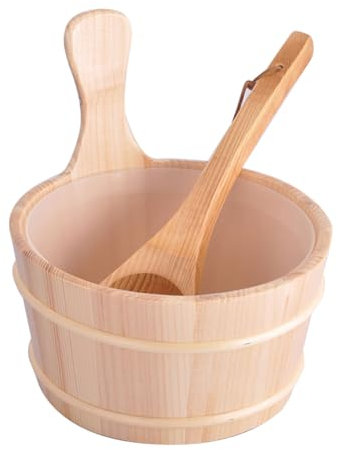 Seau de sauna en cèdre – Kit de seau en cèdre de qualité supérieure de 4 L avec louche en bois | Récipient d'eau en bois naturel pour chambres et spa | Accessoire de bain durable avec