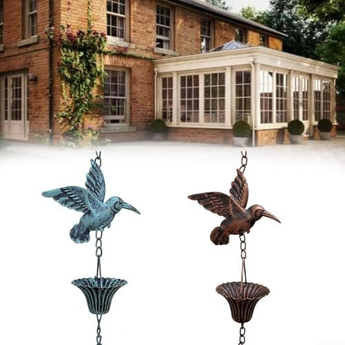 Eawfgtuw Metall-Regenkette, 2,6 m, dekorative Outdoor-Dachrinne, Fallrohr-Alternative, Vintage-Gartendekoration, Fallrohr-Alternative, Wasserspiel, blau-braun (braun)