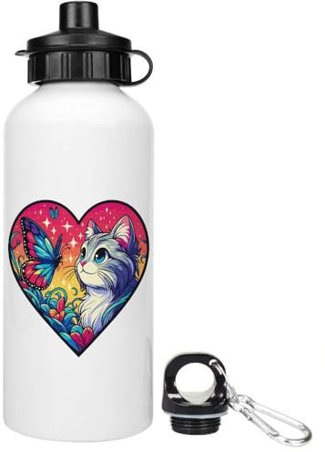 Azeeda 600ml 'Anime Cat With Butterfly' Reusable Water/Drinks Bottle (WT00080044)