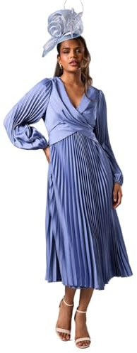 Coast Petite Pleat Skirt Midi Dress, 12, Dusty Blue