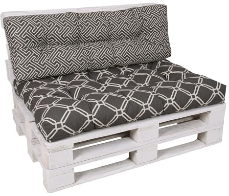 GO-DE Textil Bequeme und attraktive Polsterauflagen für Paletten-Loungen (2-teilig, für eine komplette Palettenlounge, Quadrate grau, Palettenkissen mit Schaumflockenfüllung)