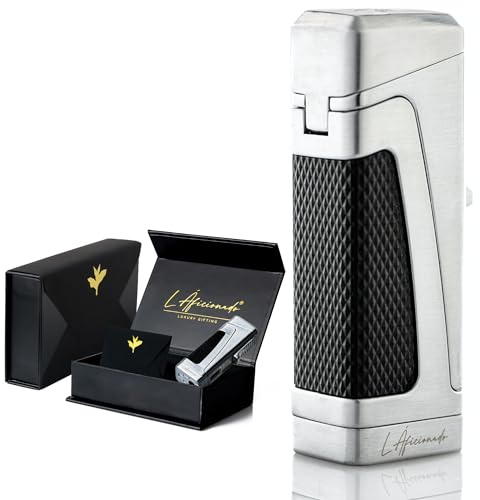 Trinitá by L Áficionado® Luxus Jetflame Feuerzeug | Feuerzeug Geschenk für Männer | Sturmfeuerzeug Nachfüllbar | Edles Geschenkbox | Lebenslanger Support | Platinum Silber