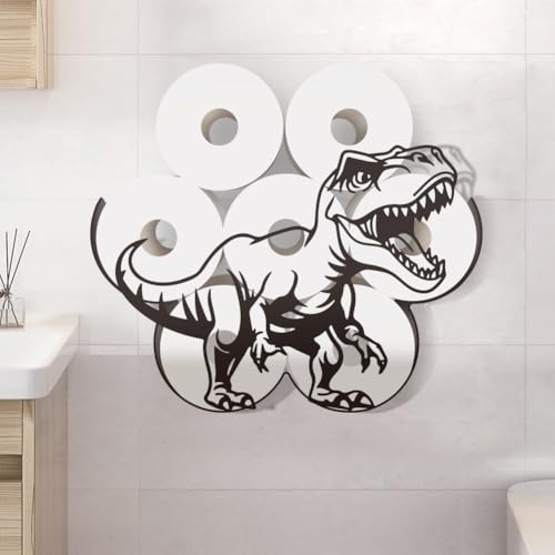 WADORN Lustiger Toilettenpapierhalter Aus Metall Mit Dinosaurier, Dino Dekorativer Toilettenpapier Aufbewahrungskorb Für 8 Zusätzliche Rolle Lustiger Freistehender Wand Organizer Für Badezimmer