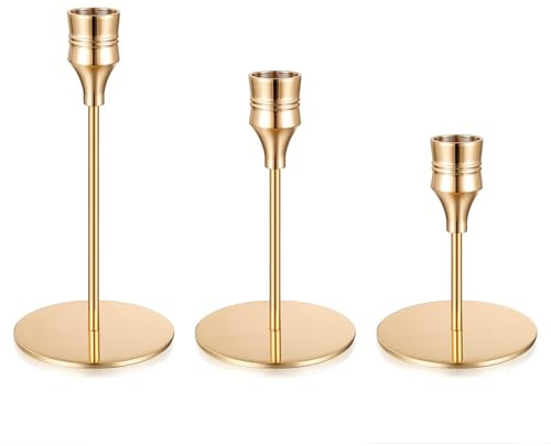 3 Stück Kerzenständer Gold, Kerzenhalter Stabkerzenhalter（Linie）
