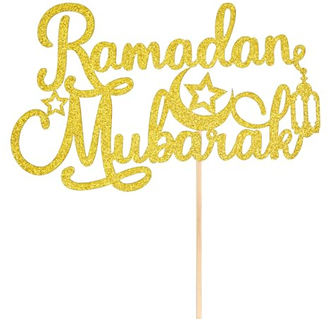 Eid Mubarak Cake Topper, Ramadan Torten Dekoration Umrah Muslim Islam Topper Bairam Kuchen Dekor Glitzernde Dessert Tortendekoration für Ramadan Festtagsfeiern