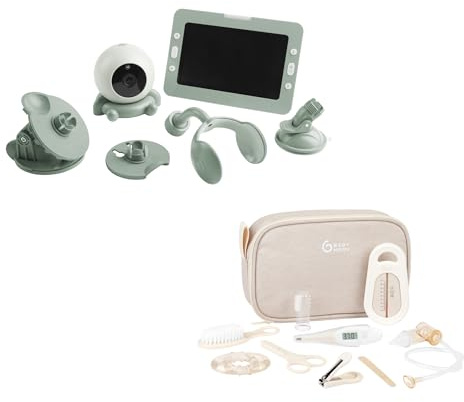 Babymoov Babyphone Caméra Yoo Go+ & Trousse de Soin bébé Sable - Compacte & Nomade - Grand Ecran HD 5 720P - Batterie Rechargeable Longue Autonomie 8h - 4 Accessoires Supports Caméra Inclus