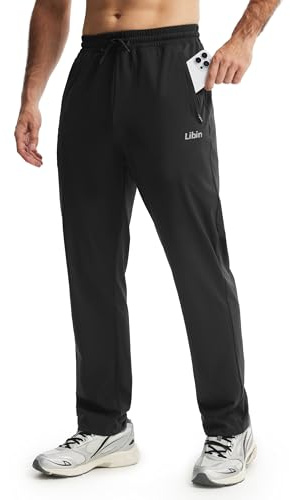 Libin Jogginghose Herren Lange Trainingshose Sporthose | Freizeithose Fitness Yogahose Sweathose Stretch Gym Lounge Weites Bein Jogger Hosen mit Reißverschlusstaschen