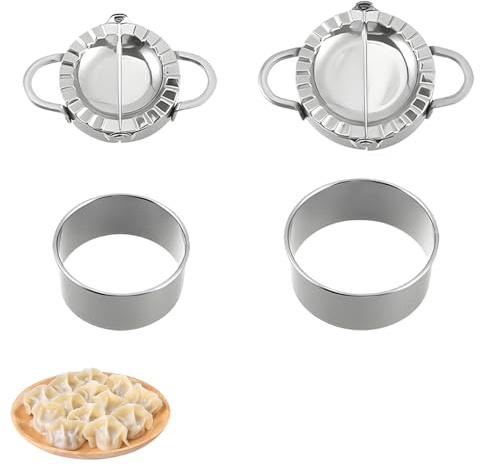 2 Stück Ravioli Former Edelstahl, Teigtaschenformer Set, Dumpling Maker, Ravioli Maker, Maultaschen Former, Rund Plätzchen Ausstecher für Dumpling Raviolimachen(Klein 80 mm, Groß 85 mm)