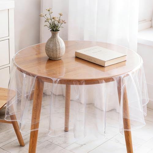 LOMUG Durchsichtige Tischdecke Abwaschbar, PVC Tischdecke Transparent, Tischfolie Transparent 0,13 mm Stark, Wasserdicht & Fettdicht, Schmutzabweisende Klarsichtfolie als Tischschutz (140cm (Rund))
