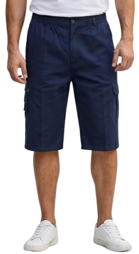 Mens 3/4 Length Cargo Shorts Combat Three Quarter Elasticated Waist Poly Cotton Casual Summer Beach Work Shorts 6 Pocket Lightweight Pants Big Sizes S–5XL
