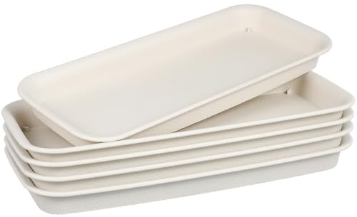 Homoyoyo Lot de 5 Plateaux Rectangulaires Très Petits en Plastique Beige pour Pots de Fleurs, Soucoupes de Rempotage Résistantes la Chaleur, pour Jardinière et Protection de