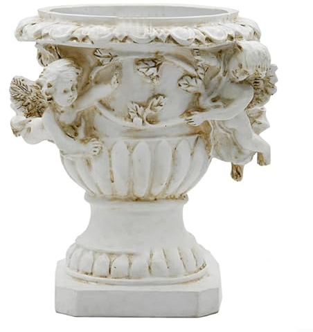 Harz Engel Blumentopf, Vintage Gartenstatue für Außenlandschaft, Beige Deko (A)