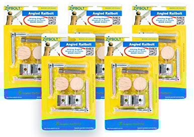 Zipbolt Angled Handrail to Newel Post Connector — 11.560 Angled Staircase Railbolt for Lower Connection Acute Angle Post Fastener, Easy Installation for Residential and Commercial Use — 5 Double Packs