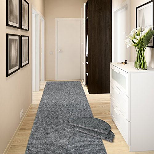 casa pura Teppich Läufer Ponto | für Küche, Flur und Schlafzimmer | Meterware | Qualität aus Deutschland | in vielen Größen | stahlgrau | 80x200 cm