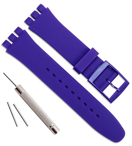 Waterproof Silicone Rubber Watch Strap Watch Band for Swatch (17mm 19mm 20mm) (17mm, Blue)