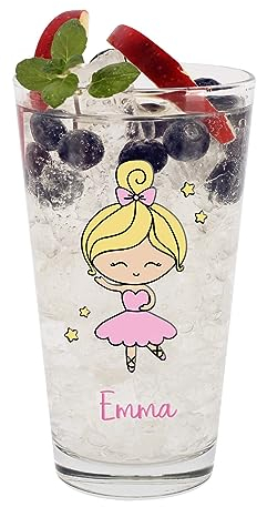 Stirefchen® Trinkglas für Kinder mit Namen personalisiert, Motivauswahl, 300 ml (Ballerina)