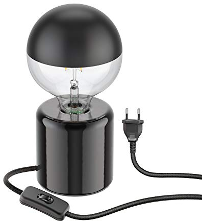 ledscom.de Tischlampe TIPO Porzellan rund schwarz Kugel inkl. E27 G125 Kopfspiegel Lampe warm-weiß 660lm