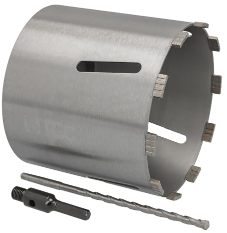 Corona de perforación de diamante hexagonal y broca de centrado, longitud útil 180 mm, diámetro 202 mm, corona de hormigón