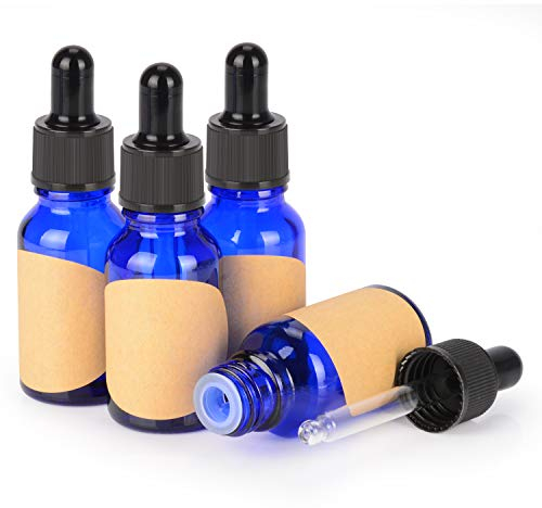 stonylab 15 ml (0,5 oz) 4er-Pack Glas Tropfflasche, Blau Leere Glasflasche mit Kegelförmigem Glastropfer, Innenstöpsel und Etikett für Ätherische Öle, Aromatherapie-Düfte