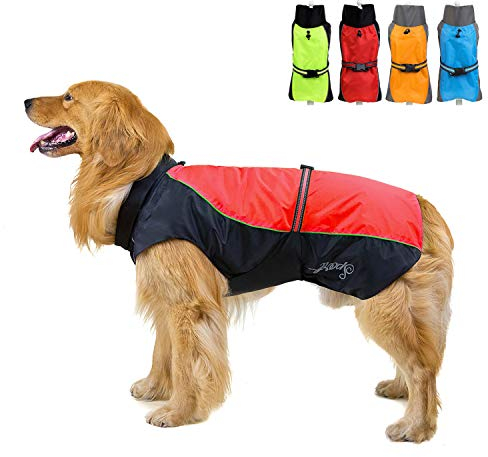 Zunea Wasserdichter Regenmantel für Mittelgroße und Große Hunde Reflektierend Regenjacke Leicht Winddicht Netzfutter Regenschutz Kleidung für Outdoor Wandern, Bekleidung für nasse Tage Rot 4XL