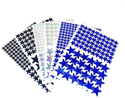 Finest Folia 927 Sterne Aufkleber Set Sticker Deko Folie selbstklebend Glitter Hologramm Oilslick Bastelmaterial zum Basteln (3er Set - Flakes Schwarz- Hologramm- Flakes Blau K016)