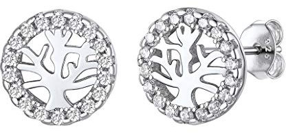 Silvora Arbol de Vida Pendientes Bling Plata 925 Pendientes de Familia con Circonitas Cubicas