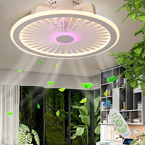 YZSJ LED Deckenleuchte Leise Deckenventilator Licht Mit Dimmbar Ultra Dünn Design Schlafzimmer Wohnzimmer Kinderzimmer Esszimmer Deckenlampe Fan Lampe, 4H Timing Ø50cm, 56W,Lila