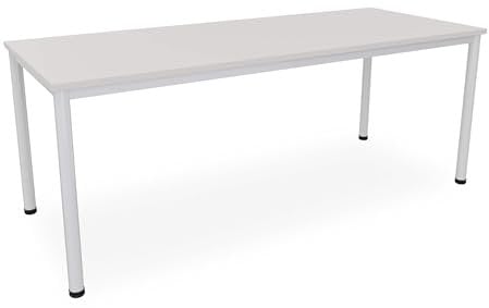 Schreibtisch in verschiedenen Größen und Farben, Konferenztisch graues Metallgestell, Stabiler Besprechungstisch Arbeitstisch, Bürotisch hauseigene Fertigung (B: 200 cm x T: 80 cm, Lichtgrau)